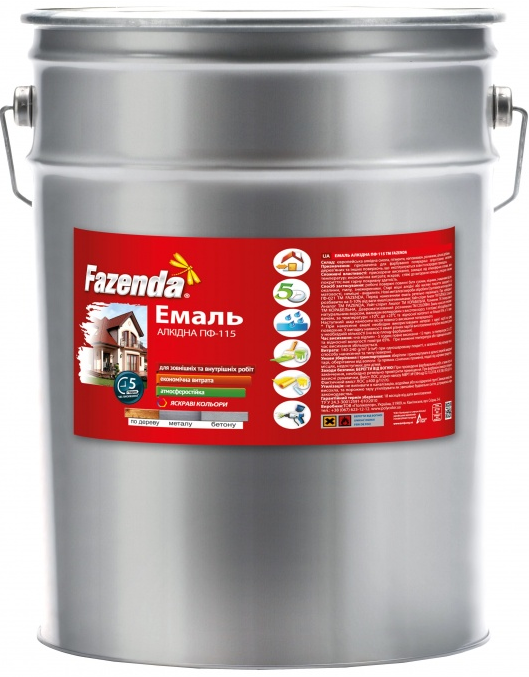 Емаль алкідна Fazenda ПФ-115 білий глянець 12 кг